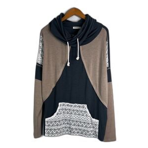 And The Why Drawstring Cowl Neck Color Block Long Sleeve Lightweight Top Size LG